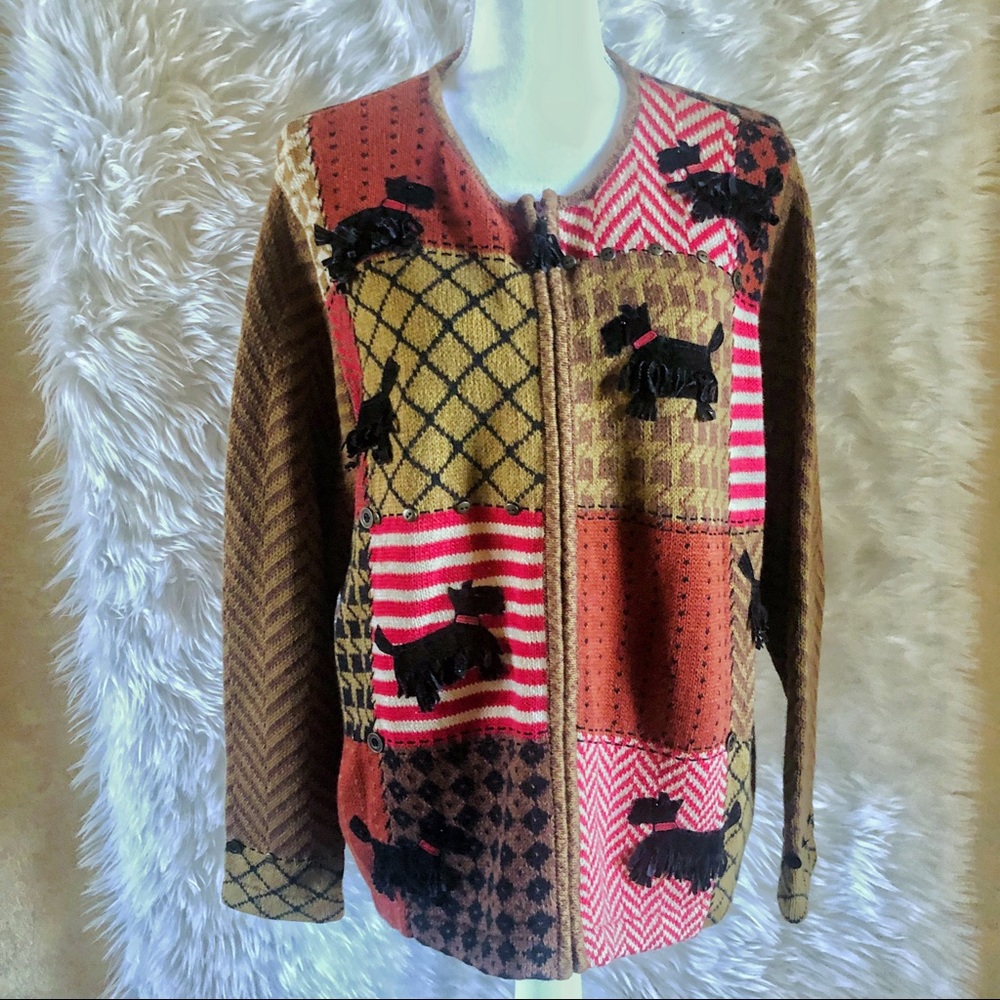 Susan Bristol Woman Scottie Dog Patch Cardigan-1X